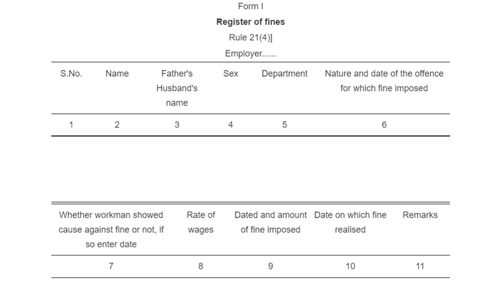 Rajasthan Minimum Wages Rules Form I