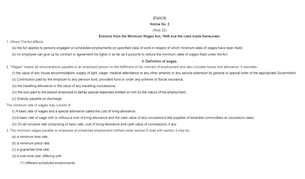 Rajasthan Minimum Wages Rules Form X