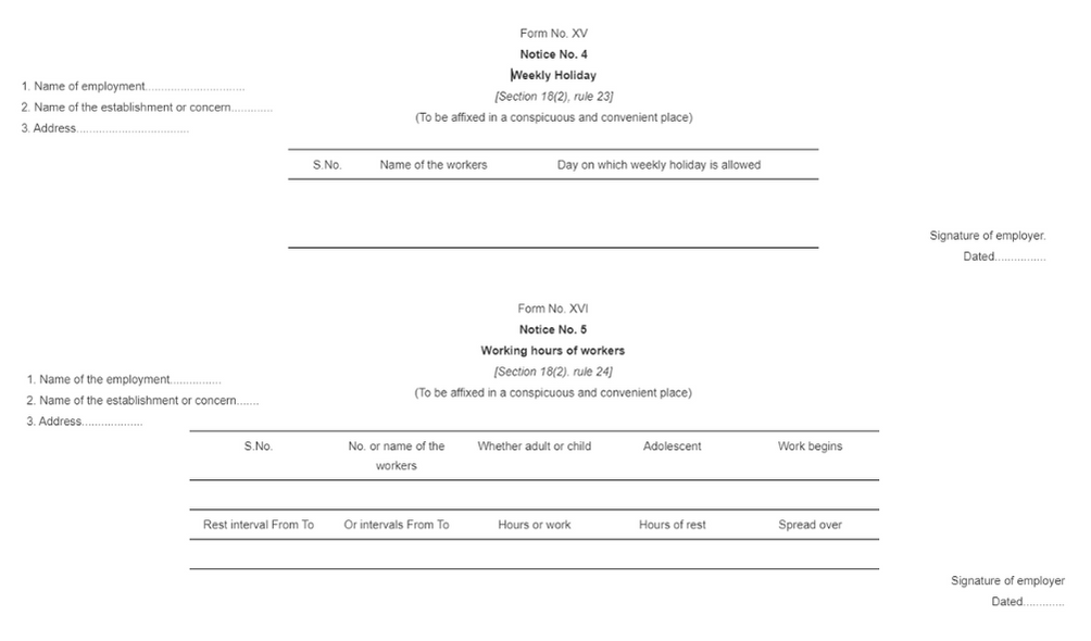 Rajasthan Minimum Wages Rules Form XV and XVI