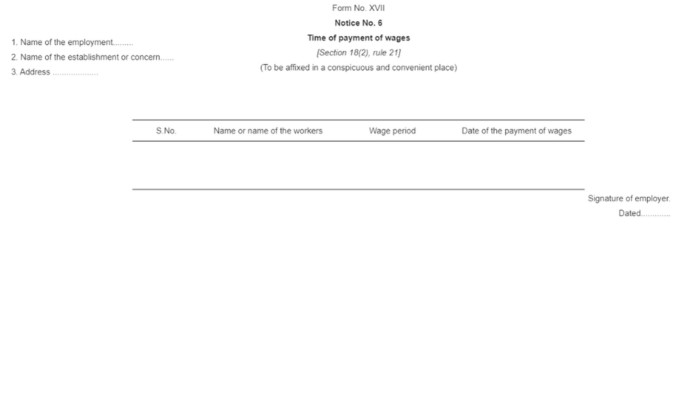 Rajasthan Minimum Wages Rules Form VII