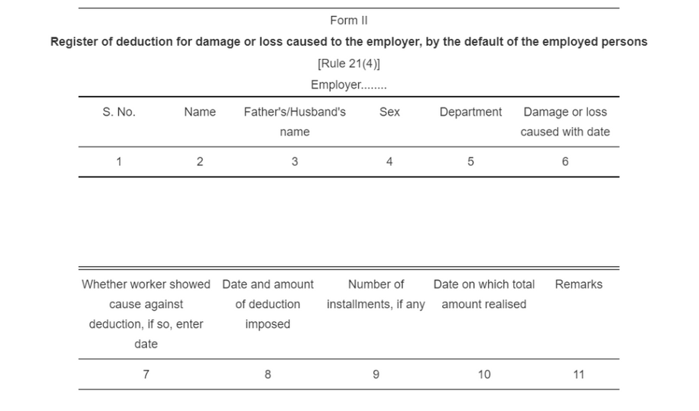 Rajasthan Minimum Wages Rules Form II