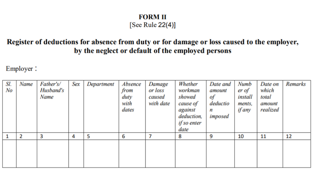 Karnataka Minimum Wages Rules Form 2