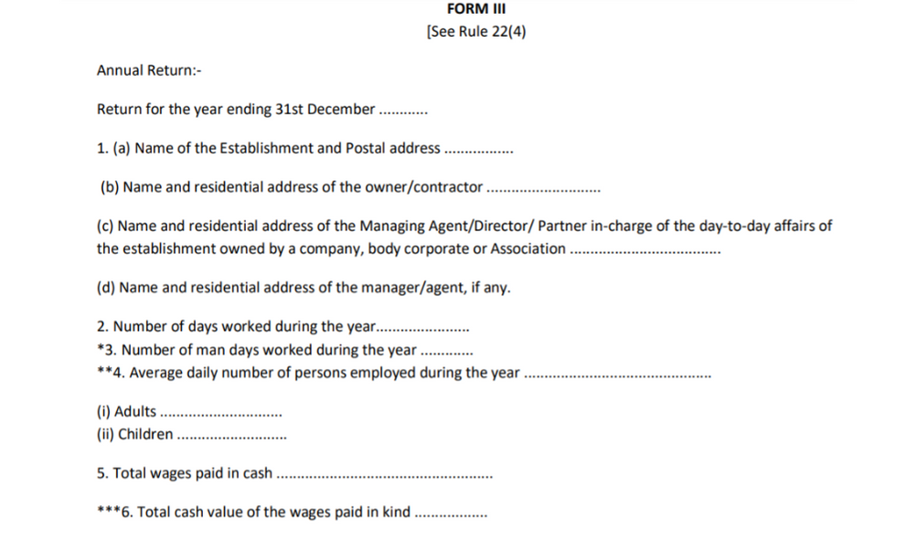 Karnataka Minimum Wages Rules Form III