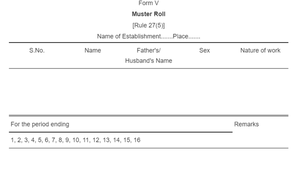 Rajasthan Minimum Wages Rules Form V