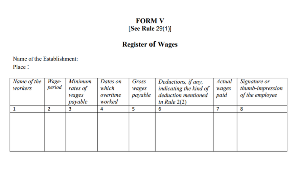 Karnataka Minimum Wages Rules Form V