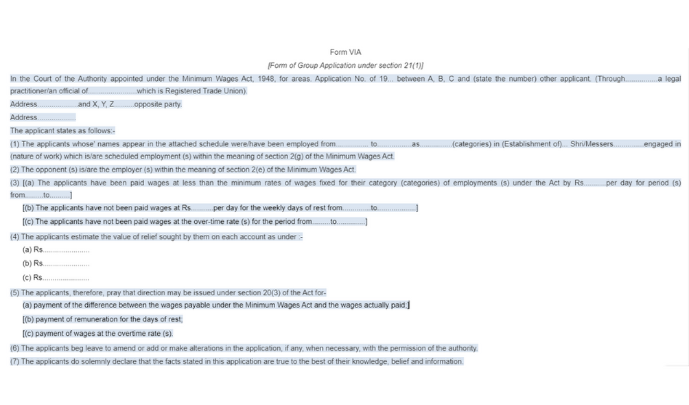 Rajasthan Minimum Wages Rules Form 6A