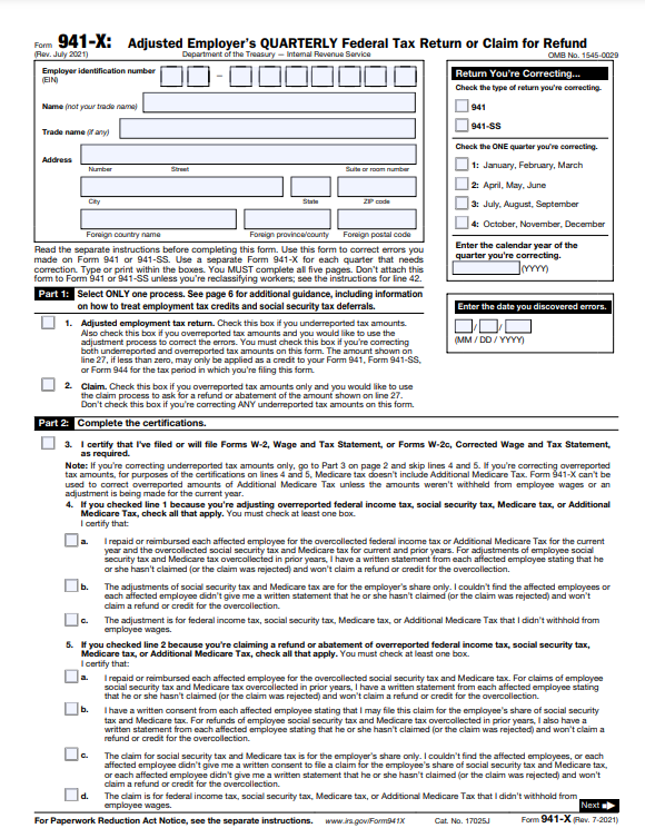 Payroll Form 941-X