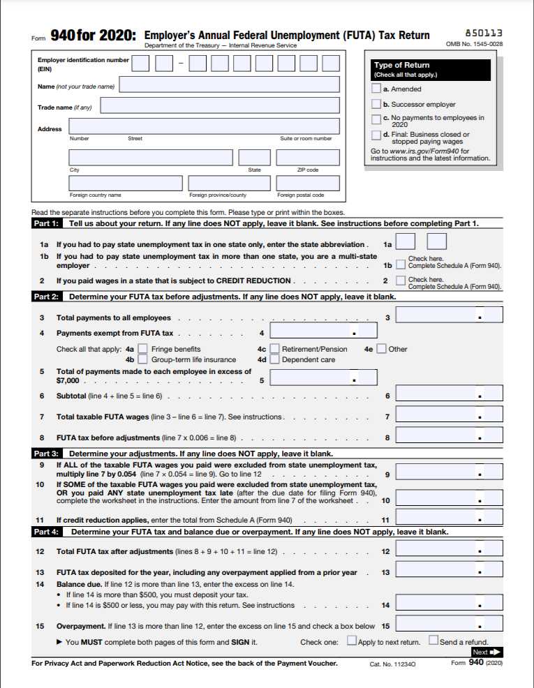 Payroll Form 940, Page 1