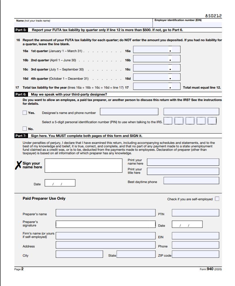Payroll Form 940, Page 2
