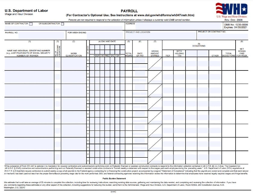Payroll Form WH-347