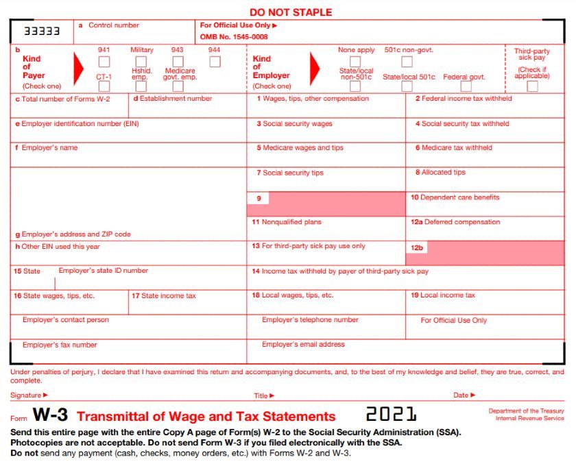 Payroll Form W-3
