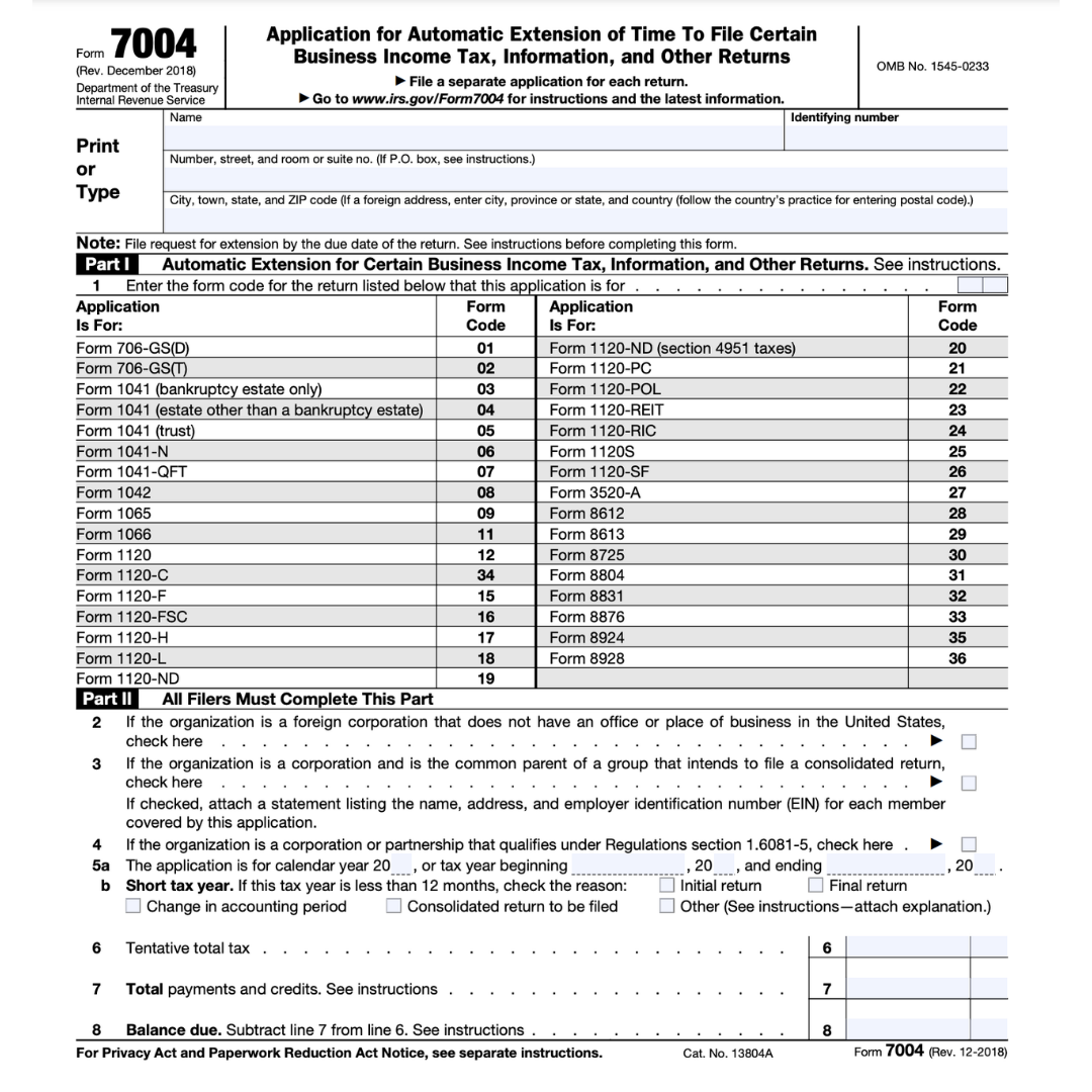 Form 7004 Format