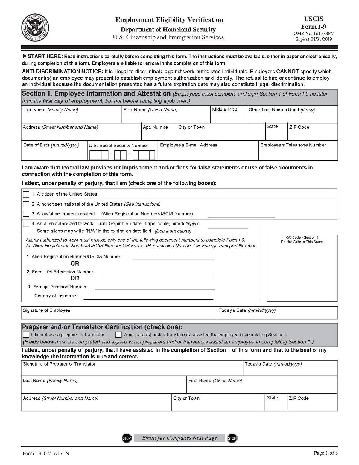 Payroll Form I-9