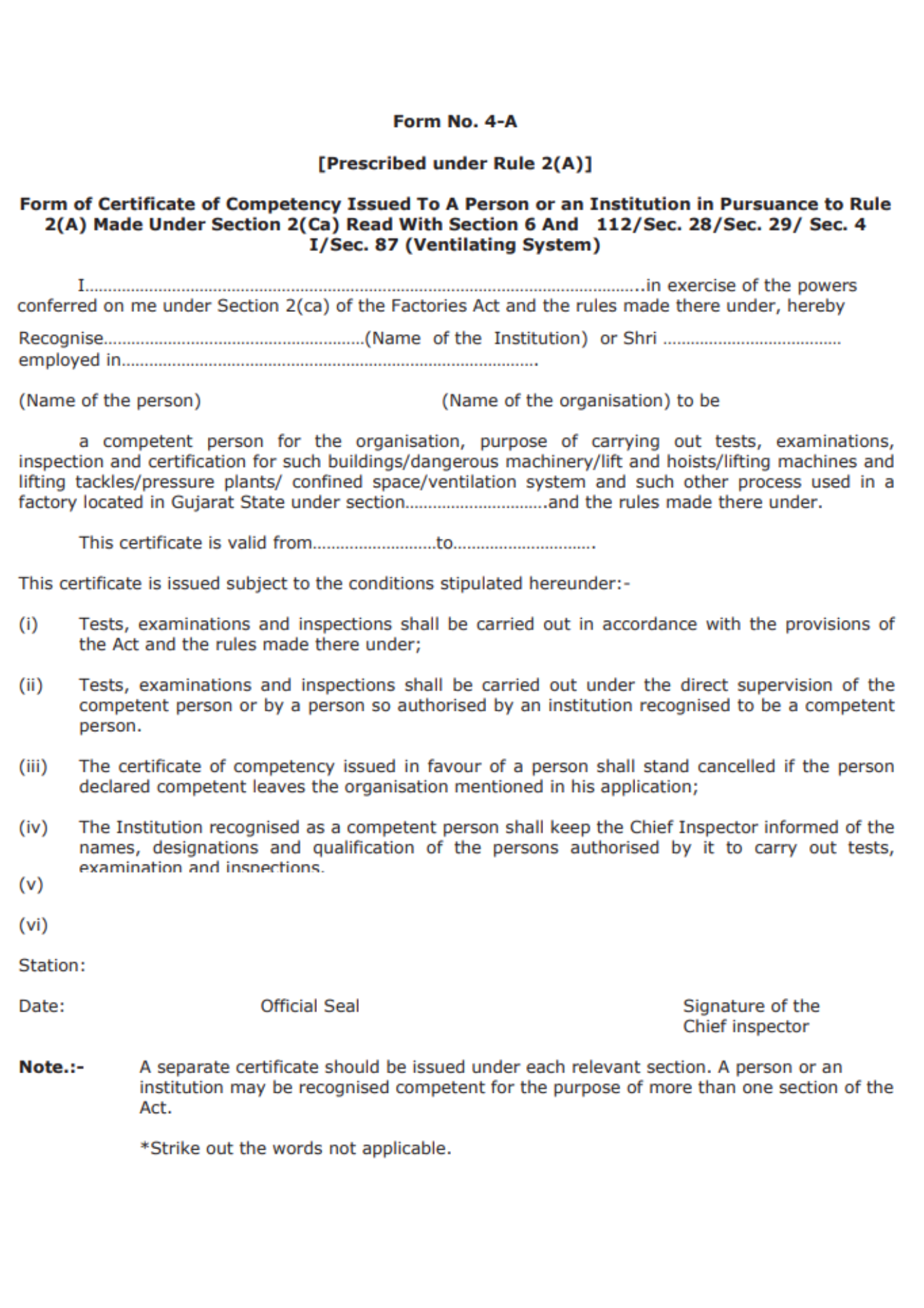 Gujarat factories rules form 4A