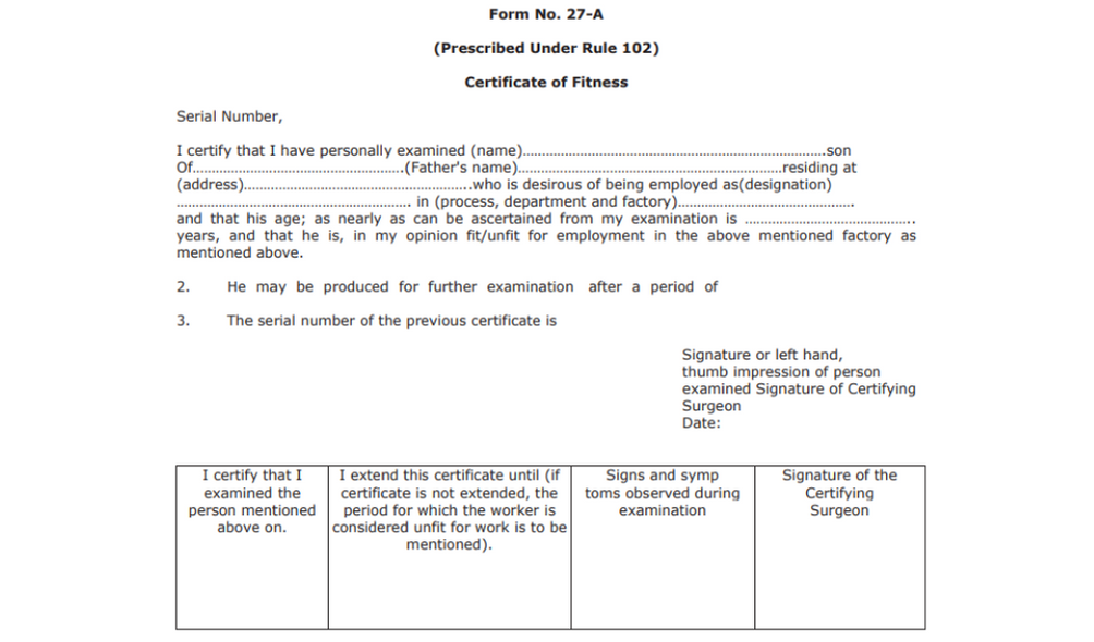 Gujarat factories rules form 27A