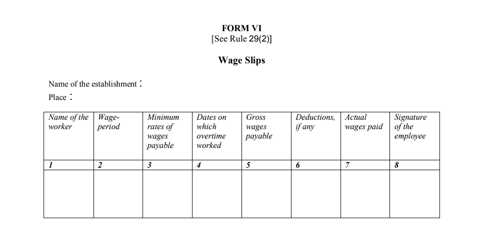 Form VI (Wage Slips)