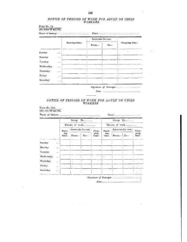 West Bengal Form 12 Notice Of Periods Of Work For Adult Or Child Workers