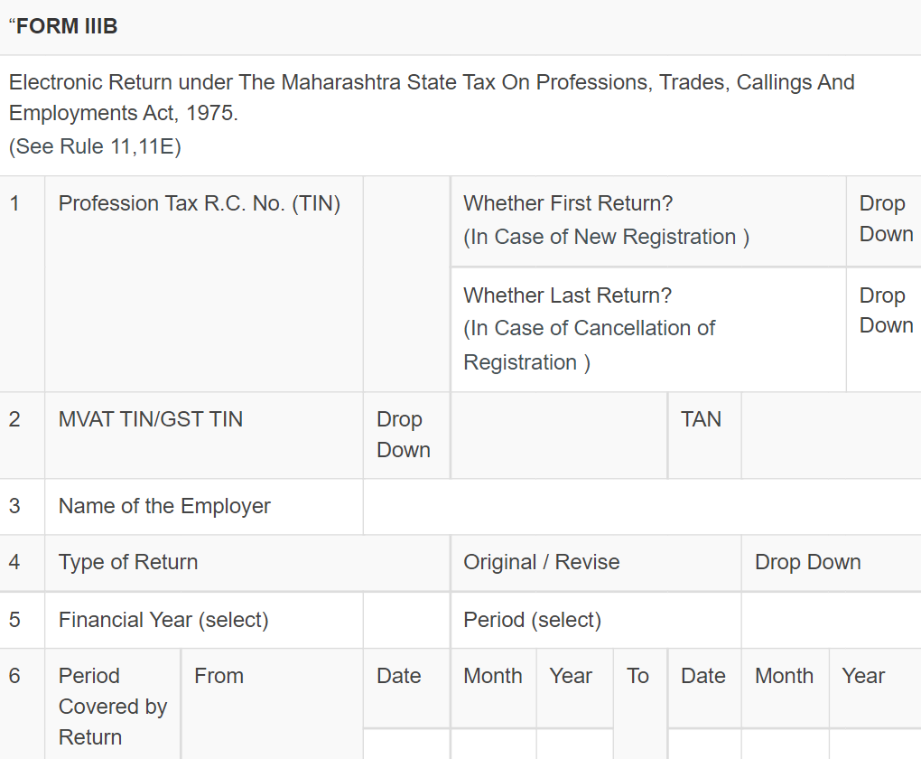 Form III B - Maharashtra State Tax on Professions, Filing Details 1 to 6