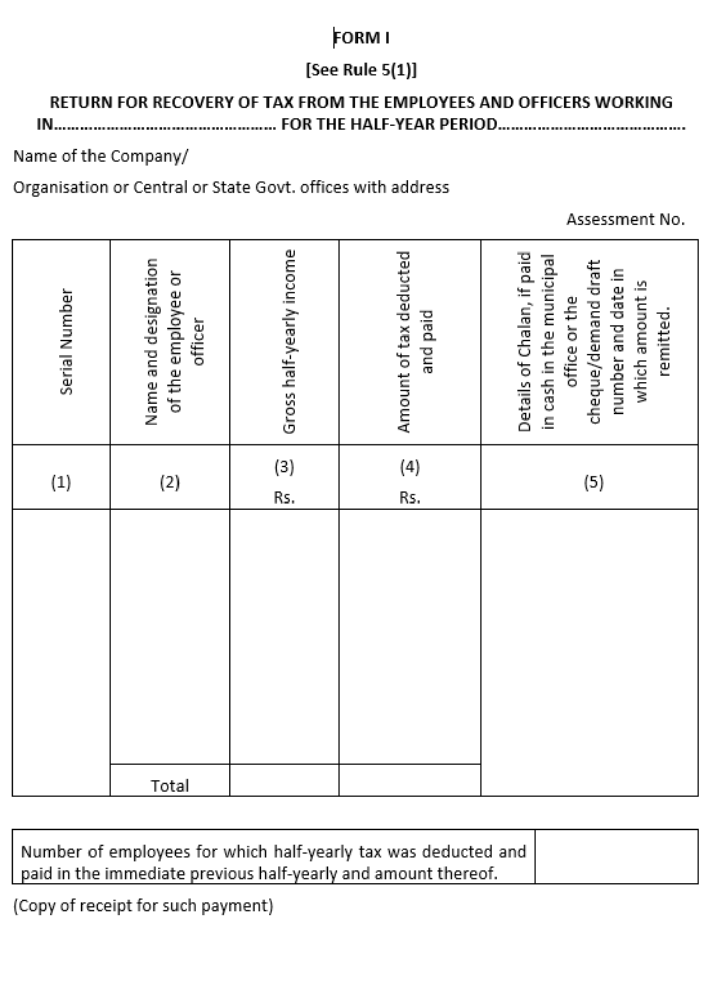 Form 1: Tamil Nadu Professional Tax