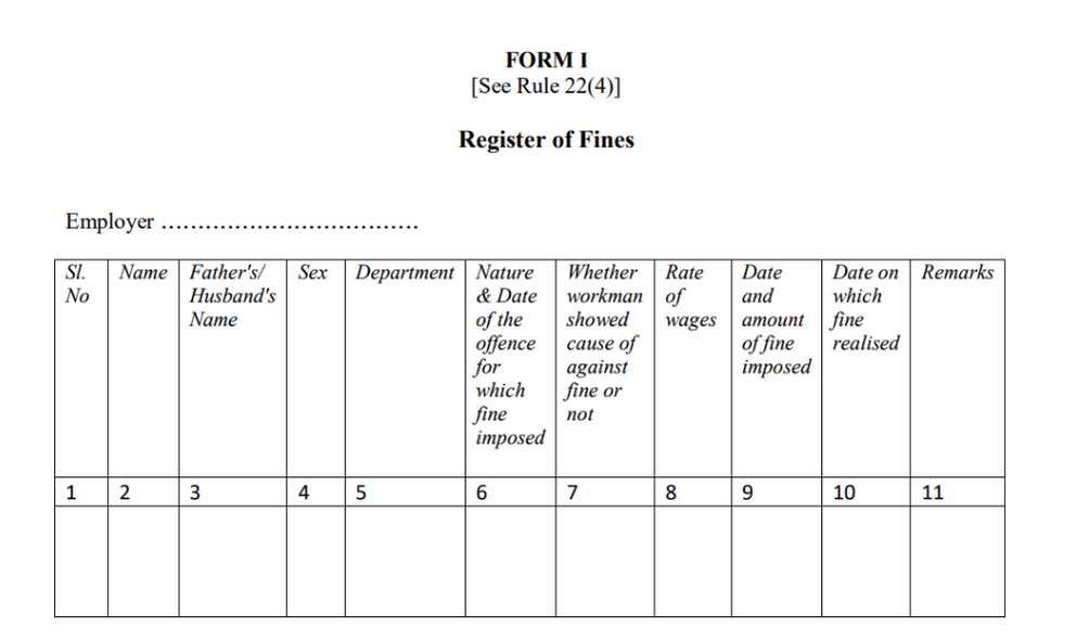 Karnataka Form I Register of Fines