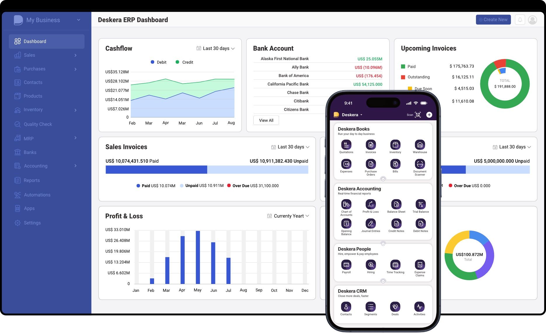 Features of Deskera's Manufacturing ERP are production planning and scheduling, inventory management, shop floor control, quality control, supply chain management, and more.