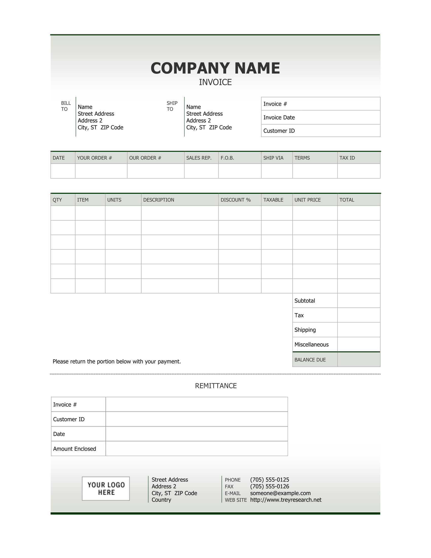 create an invoice in word