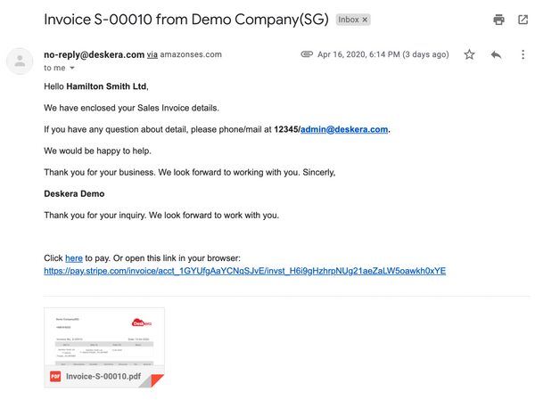 Deskera Books- Invoice Email