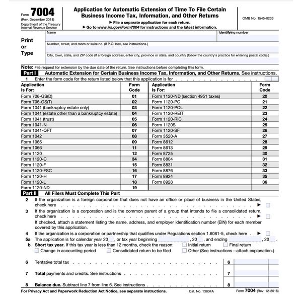 What is Form 7004?