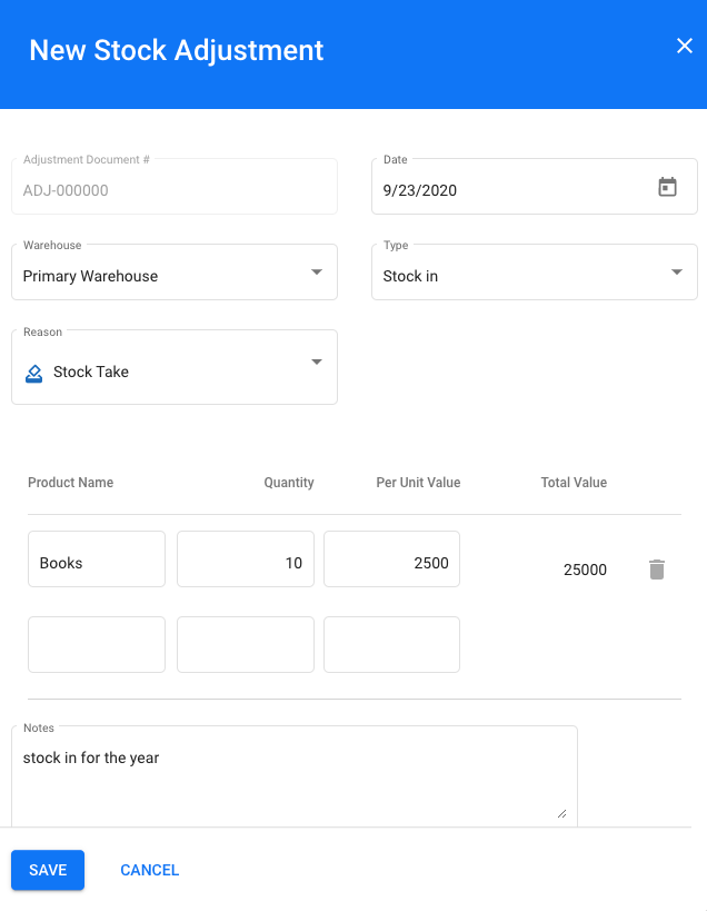 Stock Adjustment in Deskera Books