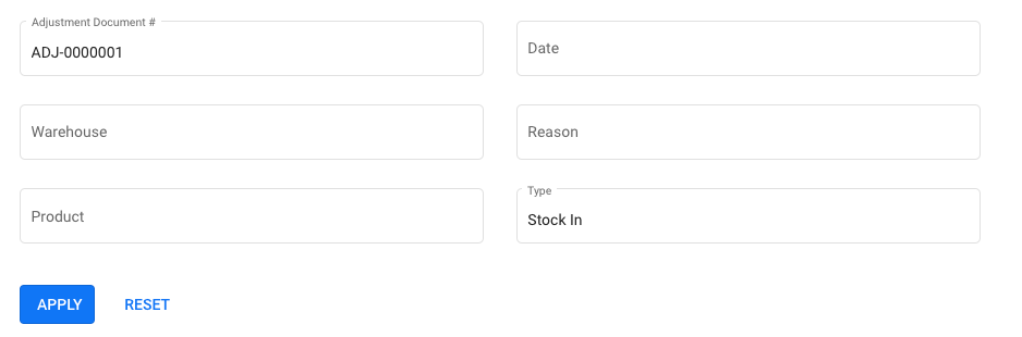 Use the filter option to search the stock adjustment record