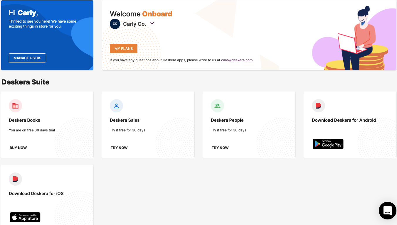 You can upgrade your plan on Deskera Cloud's Dashboard.