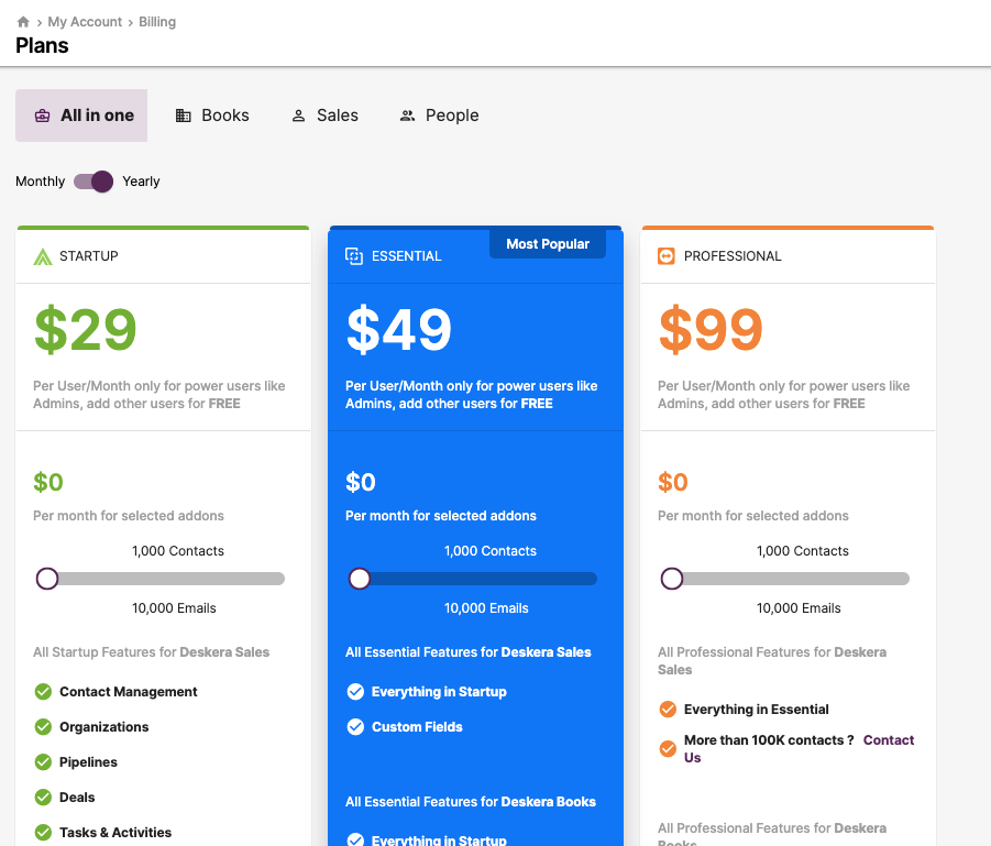 The subscription plans available