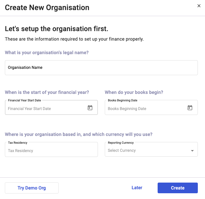 Create a new organization 