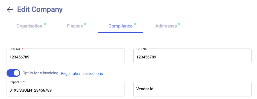 Indicate your PEPPOL ID in the company page