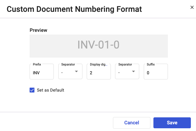 Customize the document numbering format as you prefer