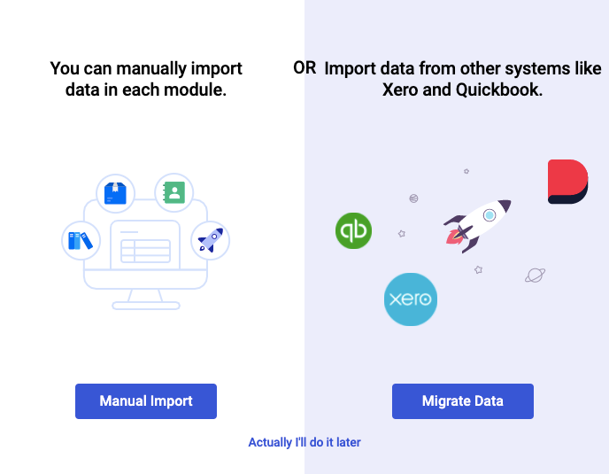 Choose to manually import data or migrate data in bulk