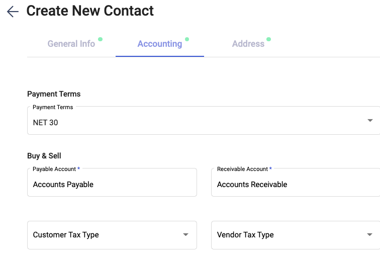 Indicate the customer tax type and vendor tax type