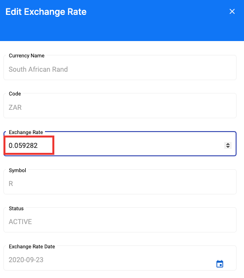 Edit the exchange rate