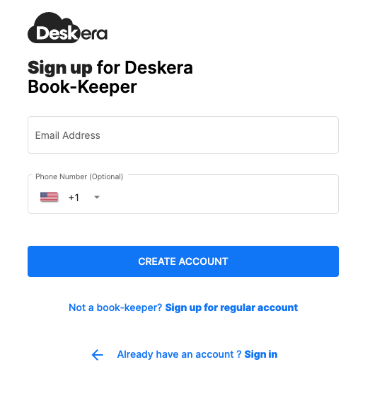 Sign-up for a bookkeeper account