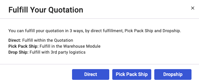 Select the Direct button to fulfill in the Quote document.