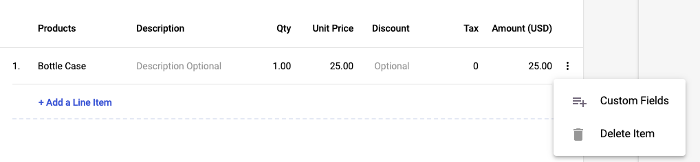 Click on the Delete button on the product line.Click on the Delete Item button after clicking on the contextual menu on the line item .