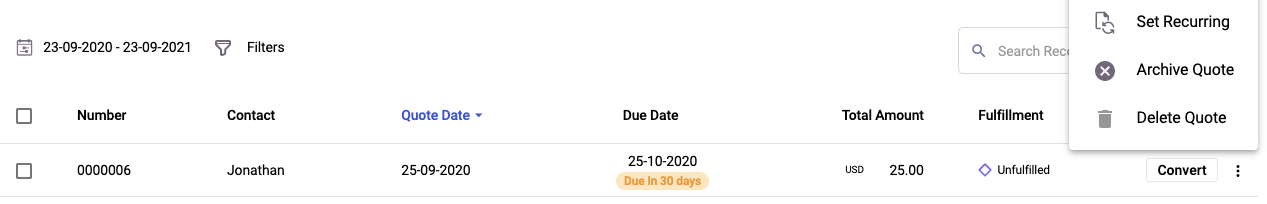 Click on the Delete Quote on the Quote overview page to remove them from the system.