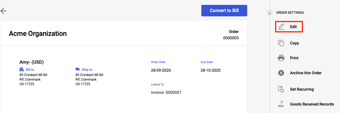 Edit the purchase order document