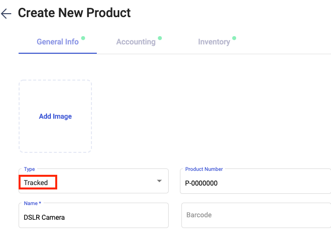 Select the product type as "tracked"