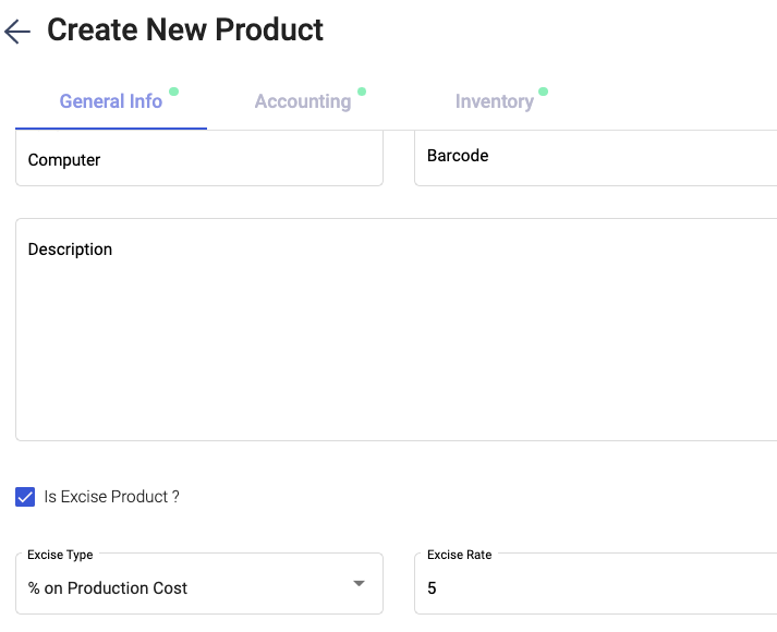 Tick the checkbox button to enable the excise product