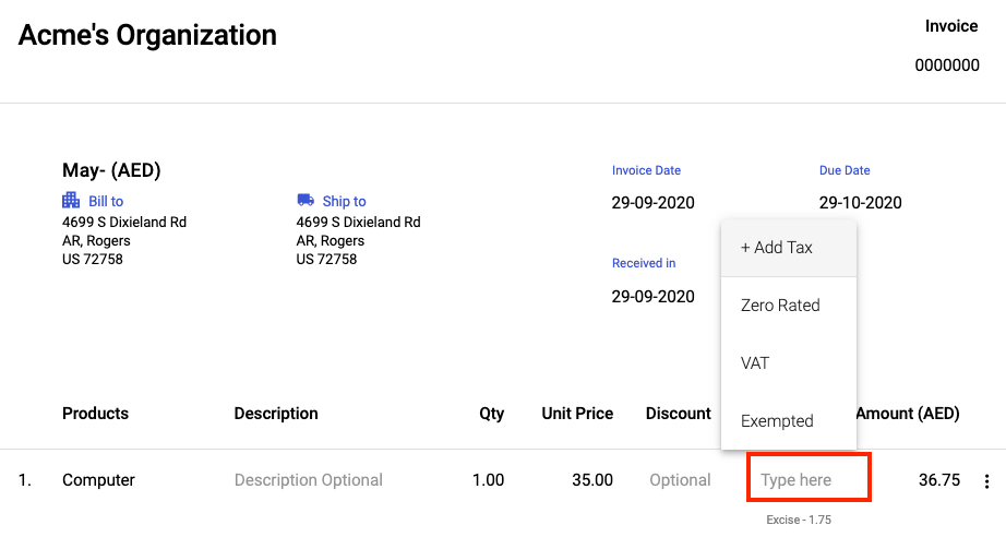 Tax rate while creating Invoice/quote