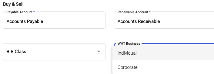 WHT setup during contact creation