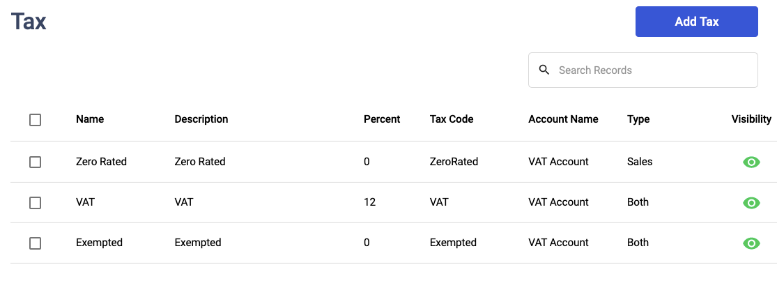 Add and view tax rate in the system