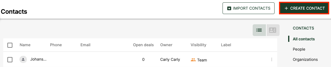 Click on the create contact button