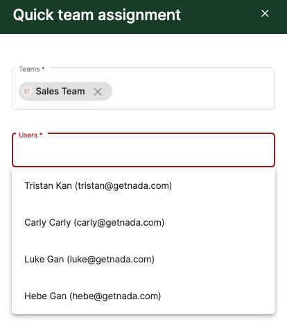 Add users to team using quick team assignment